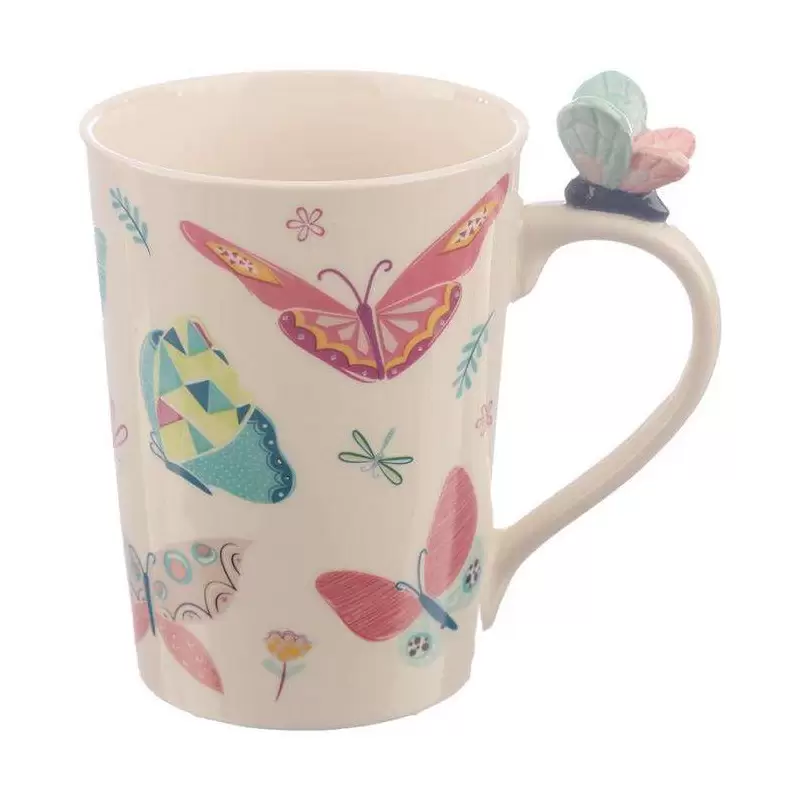 TAZZA CON GRAFICA FARFALLE – TAZZA IN CERAMICA CON FARFALLINA 3D SUL MANICO