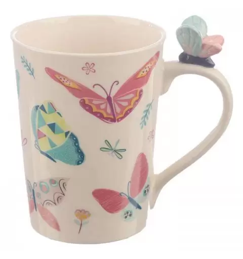 TAZZA CON GRAFICA FARFALLE – TAZZA IN CERAMICA CON FARFALLINA 3D SUL MANICO