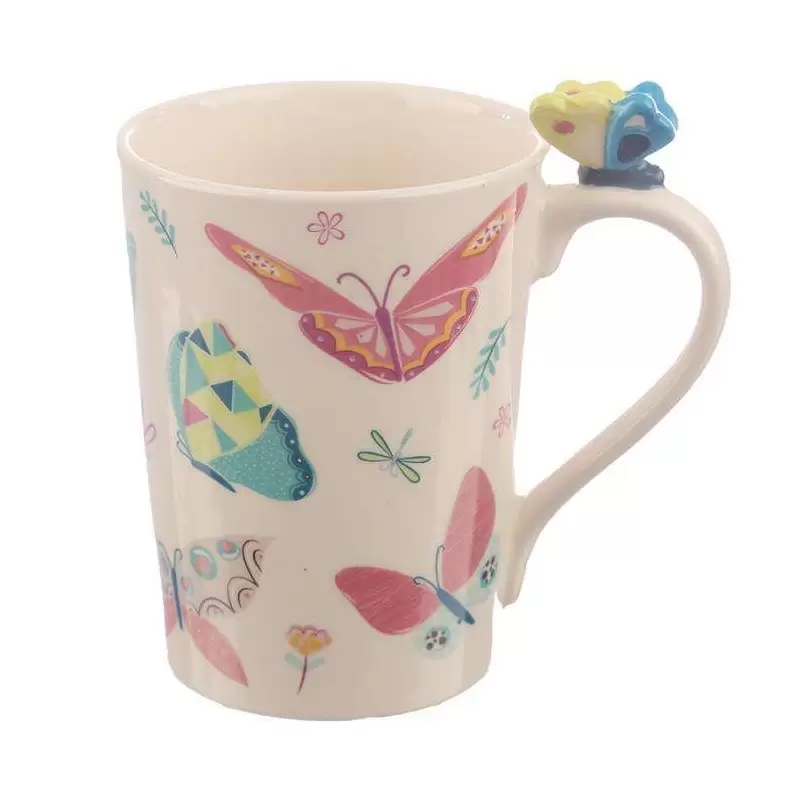 TAZZA CON GRAFICA FARFALLE – TAZZA IN CERAMICA CON FARFALLINA 3D SUL MANICO