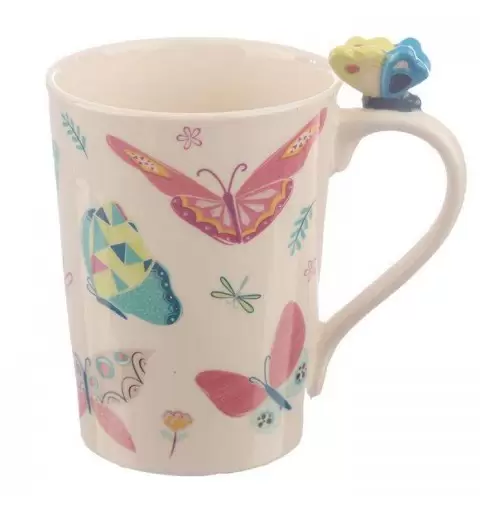 TAZZA CON GRAFICA FARFALLE – TAZZA IN CERAMICA CON FARFALLINA 3D SUL MANICO