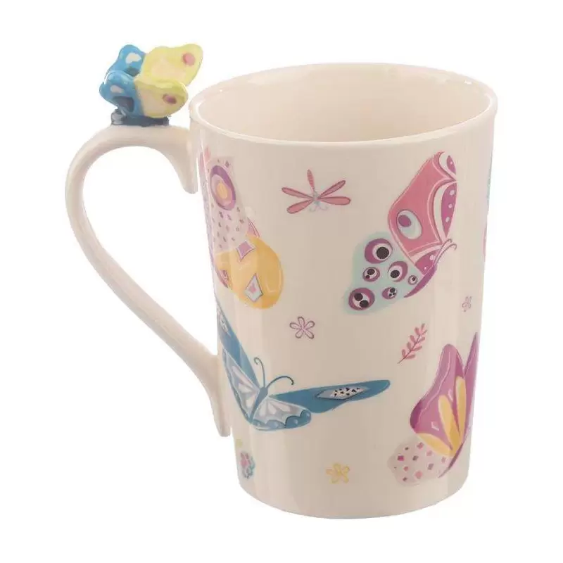 TAZZA CON GRAFICA FARFALLE – TAZZA IN CERAMICA CON FARFALLINA 3D SUL MANICO
