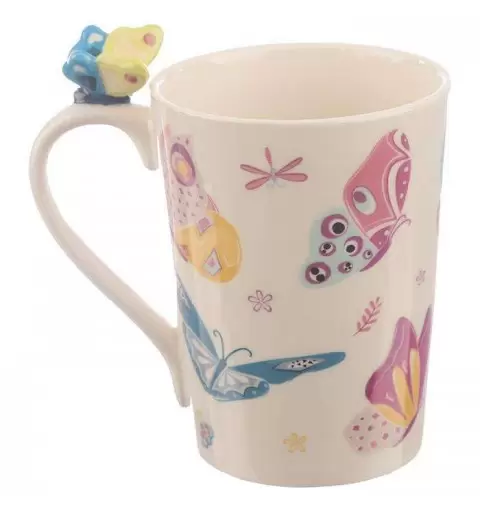 TAZZA CON GRAFICA FARFALLE – TAZZA IN CERAMICA CON FARFALLINA 3D SUL MANICO