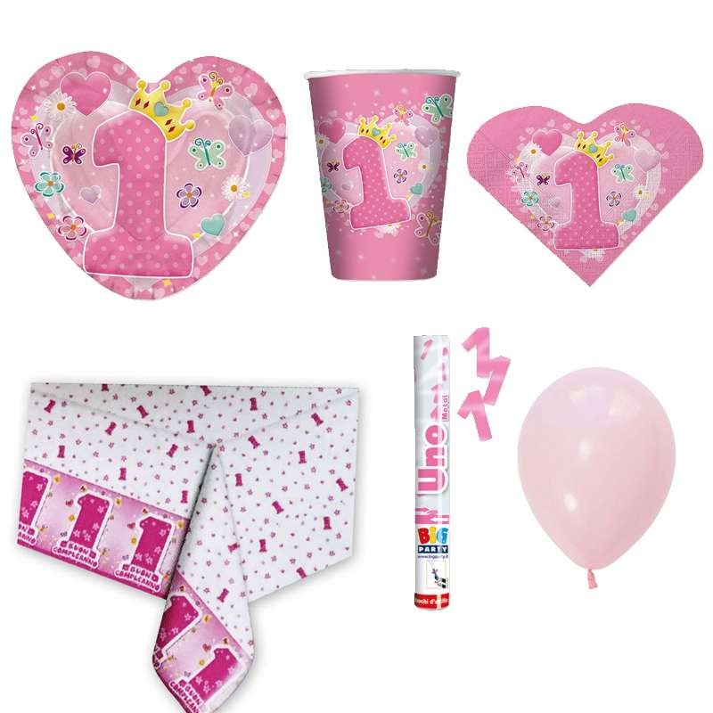 Kit n.30 un anno rosa cuore - addobbi prima festa compleanno