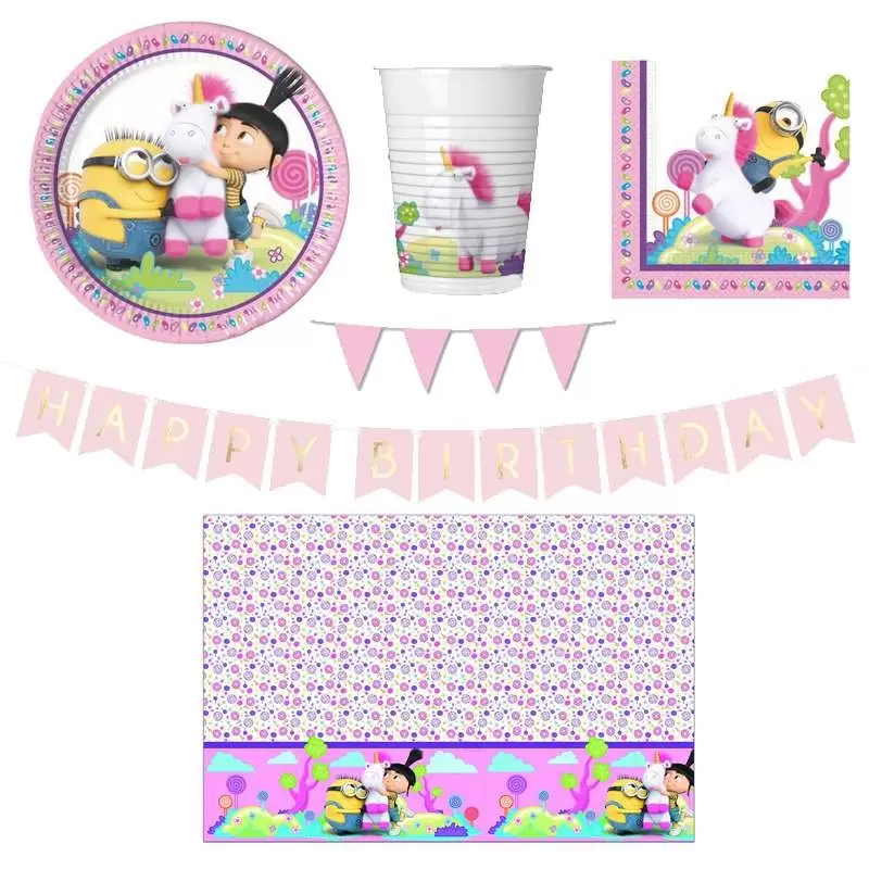 KIT N.17 AGNES E FLUFFY MINIONS - ACCESSORI TAVOLA COMPLEANNO MINIONS