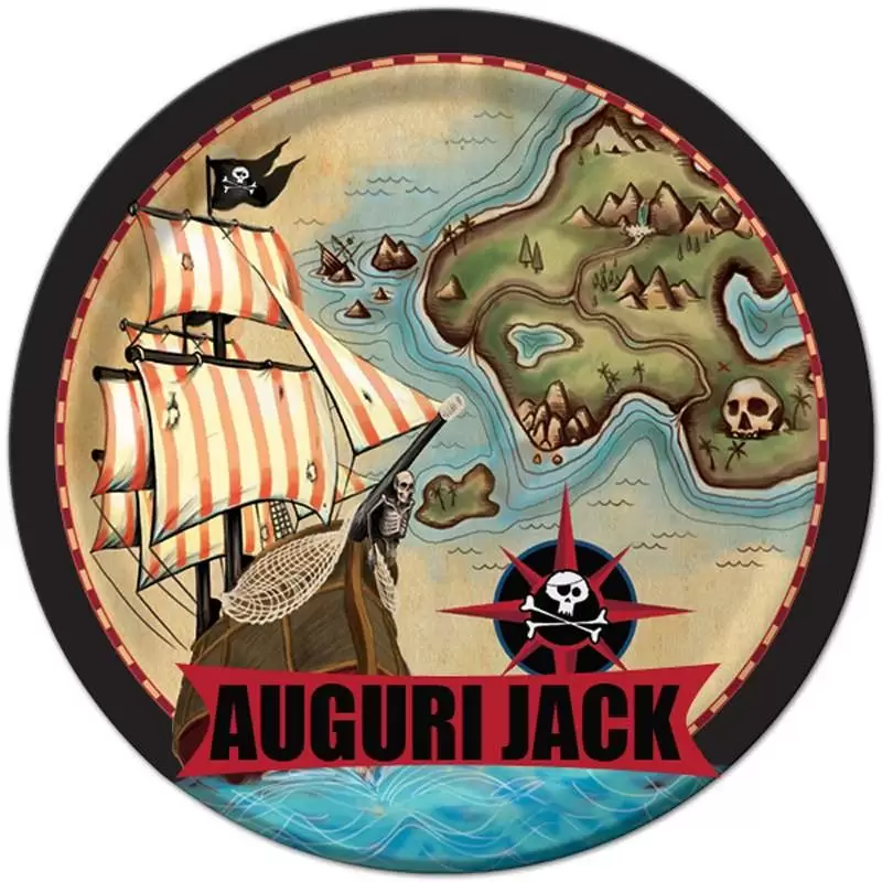 CIALDA PIRATI NERO PERSONALIZZABILE - OSTIA PER TORTA CARTA GEOGRAFICA