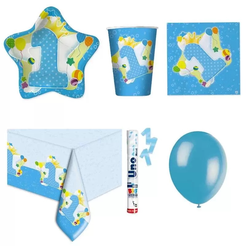 KIT N.30 PRIMO COMPLEANNO STELLA CELESTE – ACCESSORI FESTA CON SPARACORIANDOLI