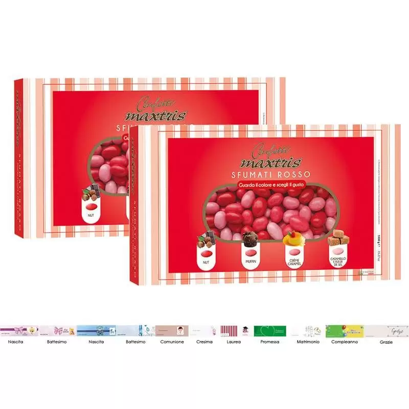 2 CONFEZIONI DI CONFETTI MAXTRIS SFUMATI ROSSO - 2 KG