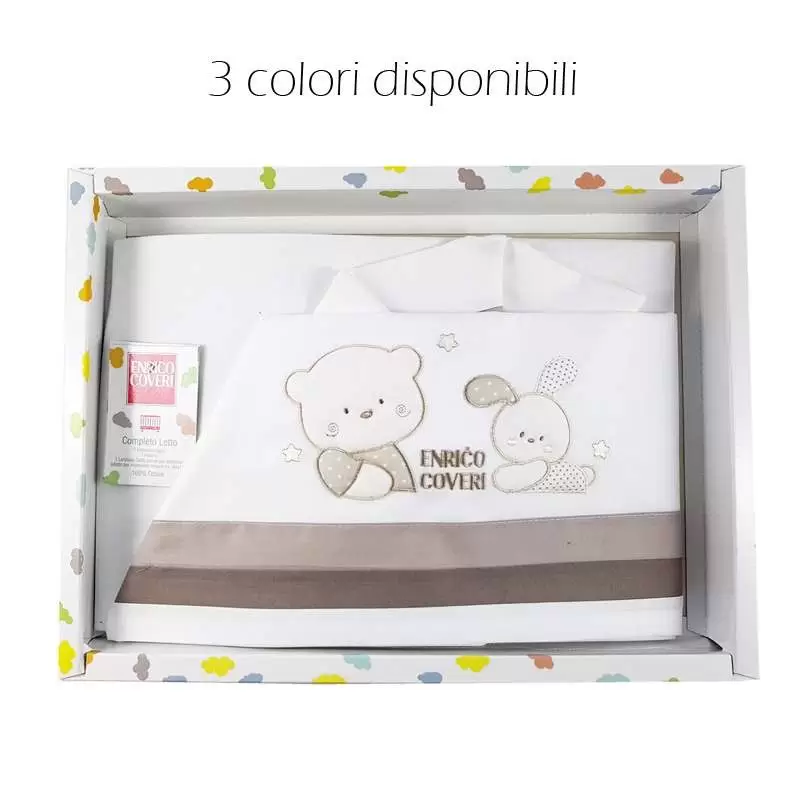 COMPLETO LENZUOLA PER CULLA E LETTINO CON ORSETTO – COLORE A SCELTA