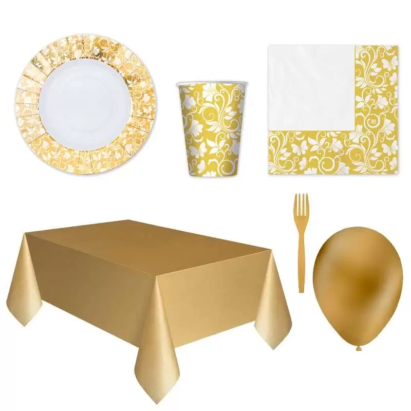 KIT N.6 CELEBRITY ORO METAL – ACCESSORI TAVOLA CON FORCHETTE E PALLONCINI