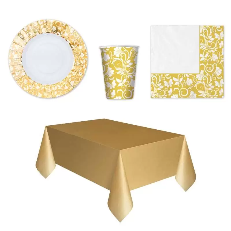 KIT N.3 CELEBRITY ORO METAL – COORDINATO TAVOLA PER 40 PERSONE