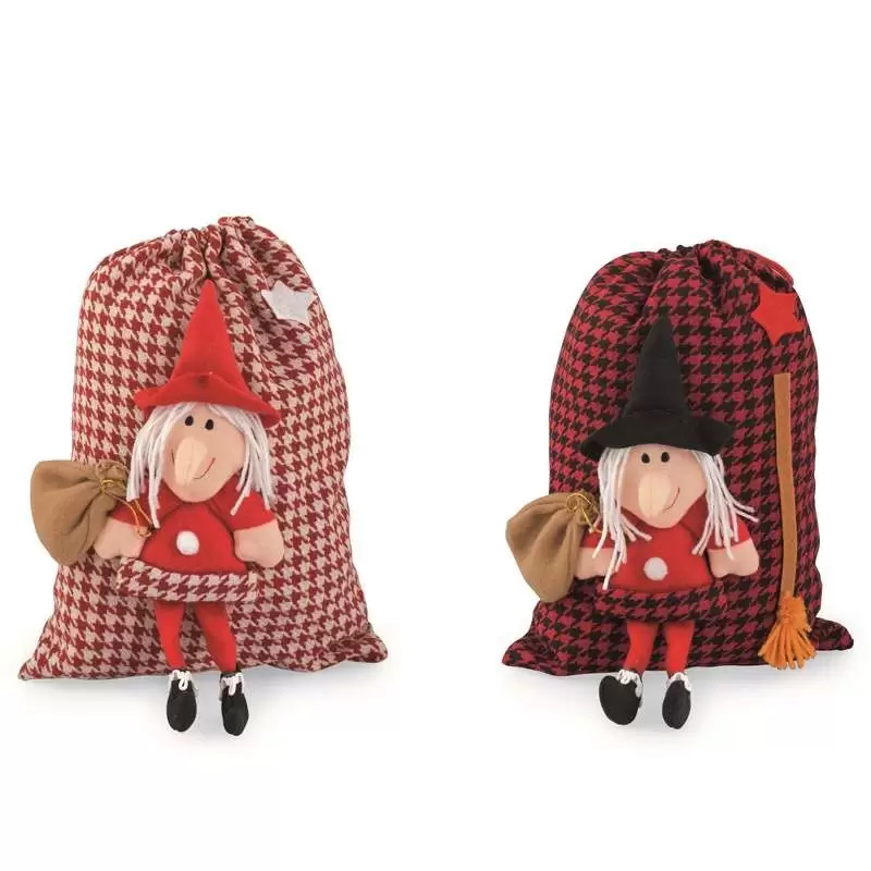 SACCO DELLA BEFANA CON PUPAZZO STREGA – DUE COLORI
