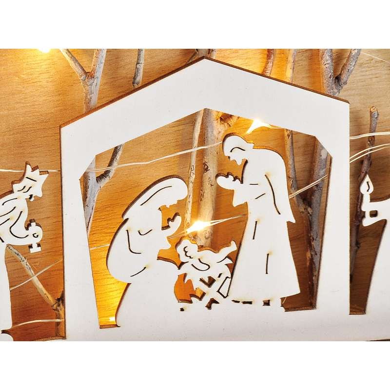 NATIVITÀ DI LEGNO RETTANGOLARE – PAESAGGIO NATALIZIO CON LUCI
