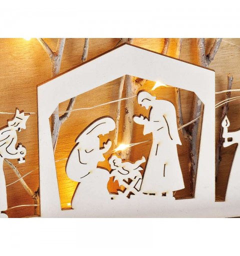 NATIVITÀ DI LEGNO RETTANGOLARE – PAESAGGIO NATALIZIO CON LUCI