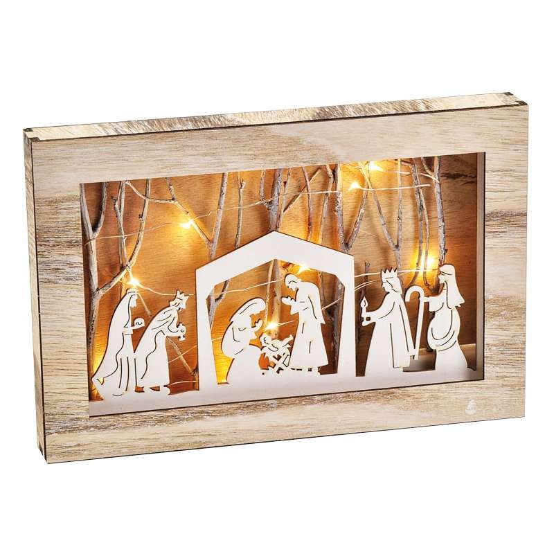 NATIVITÀ DI LEGNO RETTANGOLARE – PAESAGGIO NATALIZIO CON LUCI