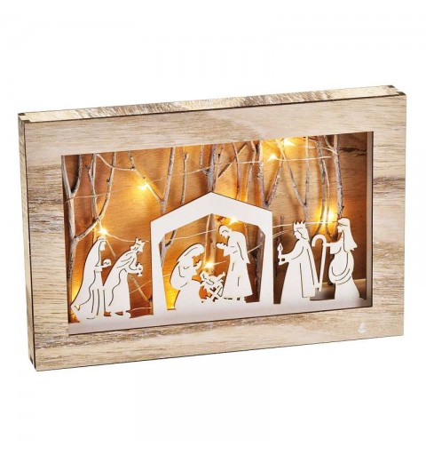 NATIVITÀ DI LEGNO RETTANGOLARE – PAESAGGIO NATALIZIO CON LUCI