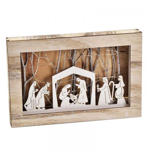 NATIVITÀ DI LEGNO RETTANGOLARE – PAESAGGIO NATALIZIO CON LUCI