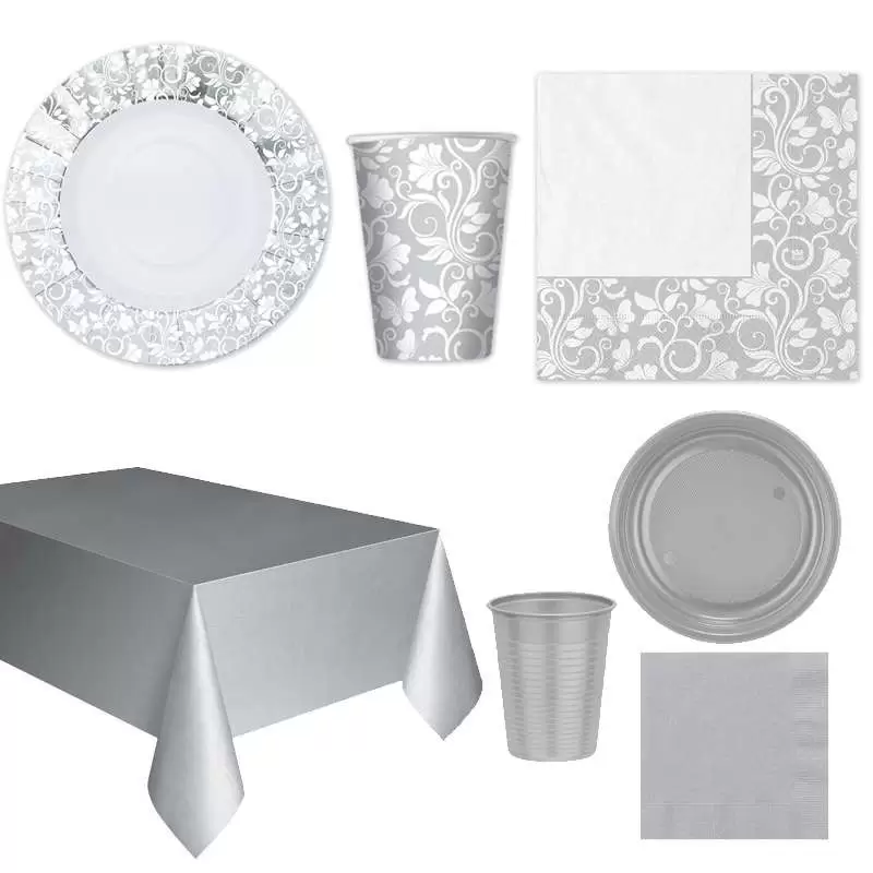 KIT N. 7 CELEBRITY ARGENTO – ADDOBBI TAVOLA CON MONOCOLORE
