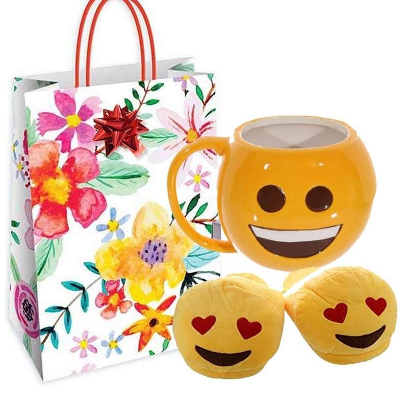 IDEA REGALO EMOTICON SMILE – TAZZA E PANTOFOLE CON SHOPPER
