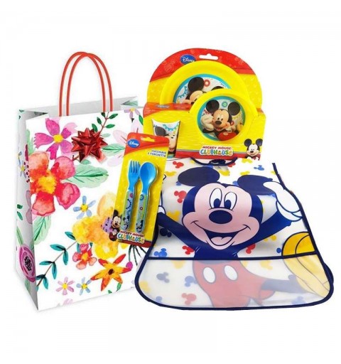 SET PAPPA REGALO TOPOLINO CON BAVETTA POSATE E PIATTO – CON SHOPPER