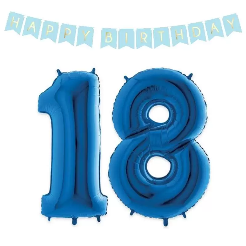 2 FOIL NUMERICI CON GHIRLANDA HAPPY BIRTHDAY – BLU