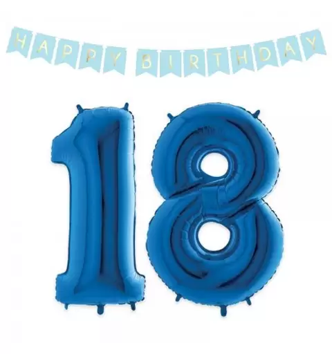 2 FOIL NUMERICI CON GHIRLANDA HAPPY BIRTHDAY – BLU