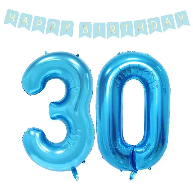 2 FOIL NUMERICI CON GHIRLANDA HAPPY BIRTHDAY – BLU