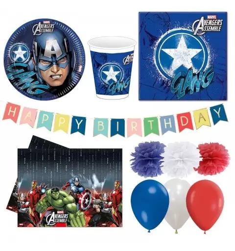 KIT N.65 CAPITAN AMERICA – ACCESSORI FESTA PER 8 BAMBINI SUPER EROI