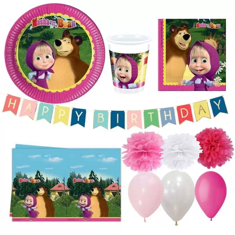 KIT N.65 MASHA E ORSO – ACCESSORI COMPLEANNO PER 8