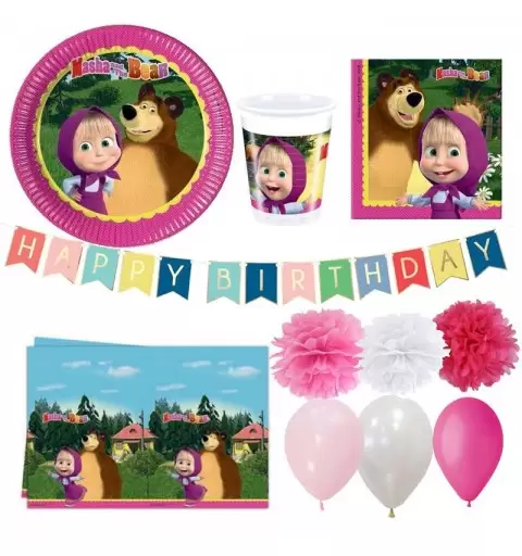 KIT N.65 MASHA E ORSO – ACCESSORI COMPLEANNO PER 8
