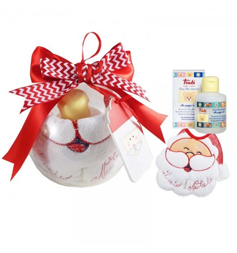 Pallina natalizia con bavetta Babbo Natale e olio Trudi