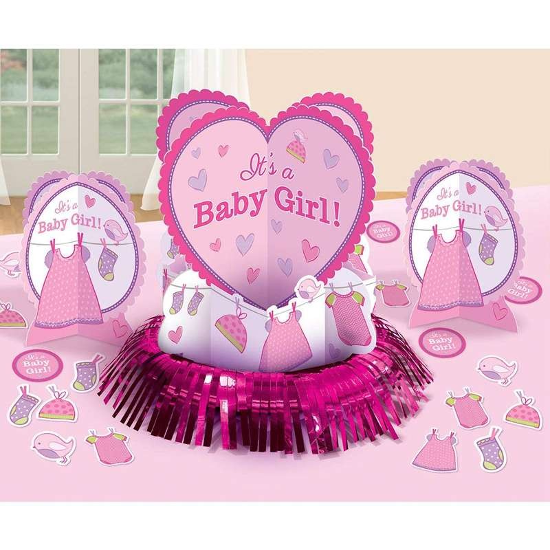 Centrotavola baby shower rosa - decorazione tavola in cartoncino it's a girl