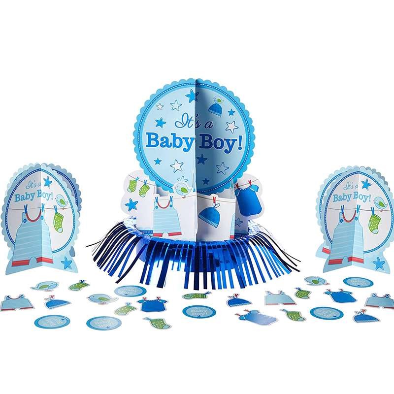 Centrotavola baby shower celeste - decorazione tavola in cartoncino it's a boy