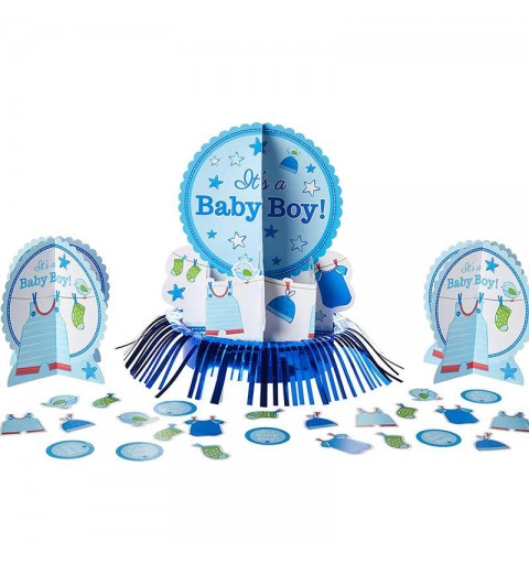 Centrotavola baby shower celeste - decorazione tavola in cartoncino it's a boy