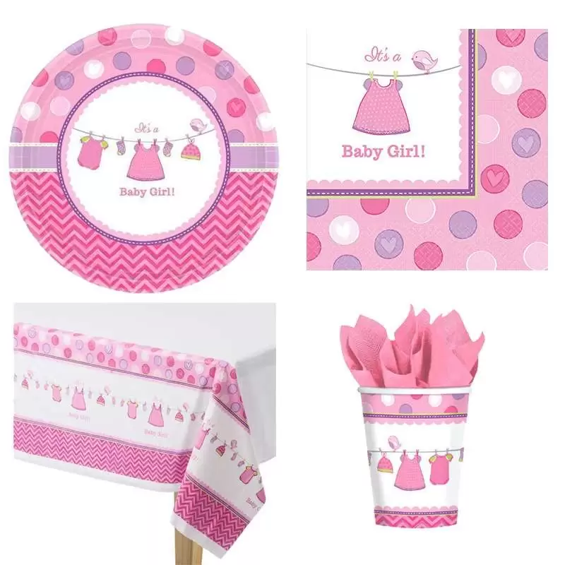 Kit n.3 baby shower girl rosa - accessori party pre nascita