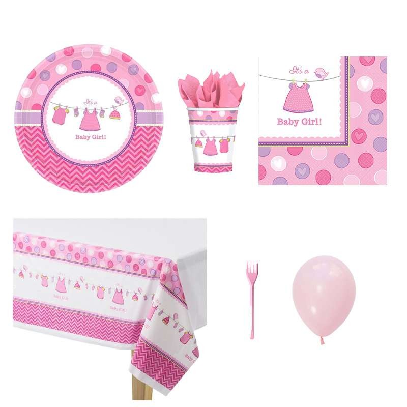 Kit n.6 baby shower girl rosa - accessori party pre nascita