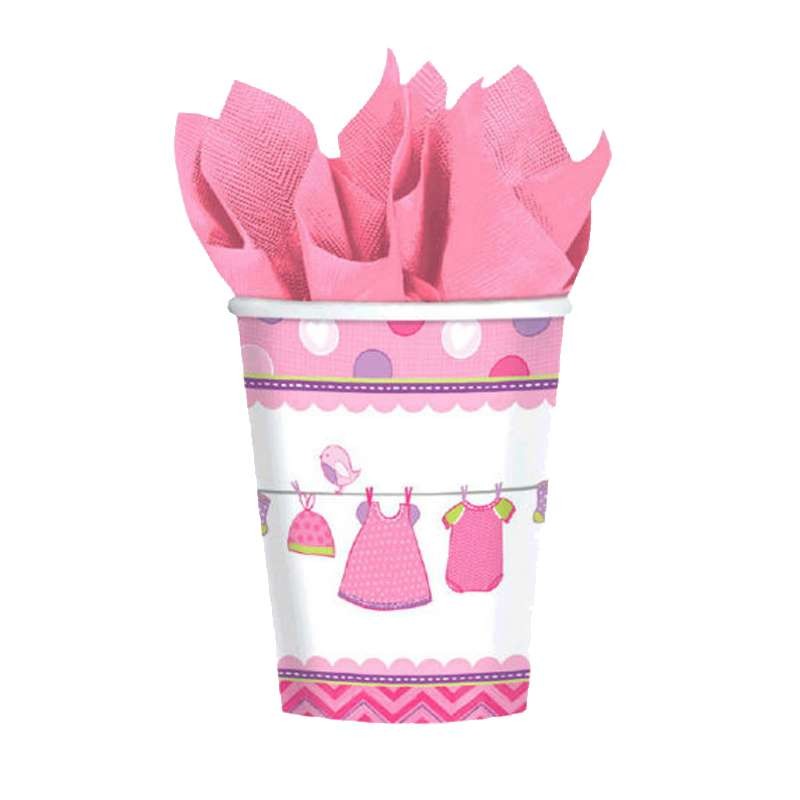 Kit n.7 baby shower girl rosa articoli per la tavola 8 persone