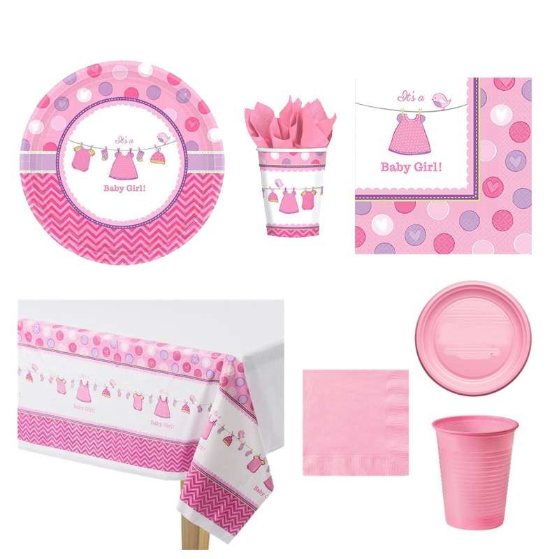 KIT N.7 BABY SHOWER GIRL ROSA – ARTICOLI PER LA TAVOLA 8 PERSONE