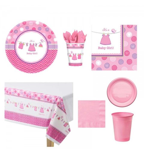 KIT N.7 BABY SHOWER GIRL ROSA – ARTICOLI PER LA TAVOLA 8 PERSONE