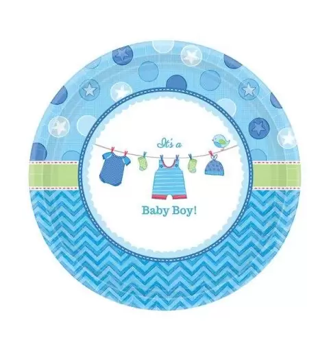 PIATTI DESSERT BABY SHOWER BOY CELESTE - 8 PZ