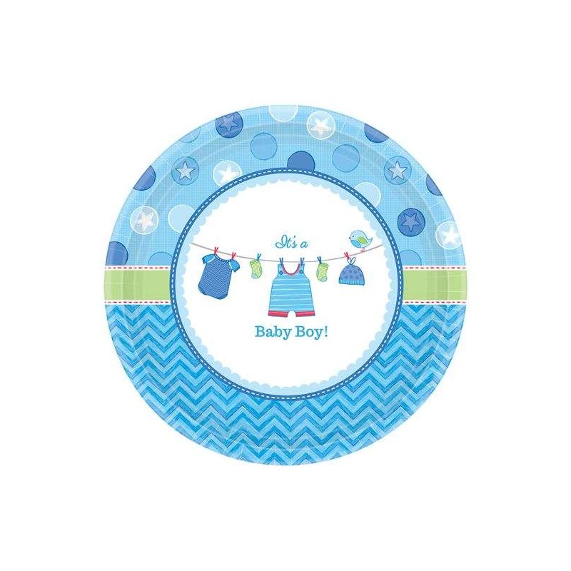 Kit n.6 baby shower boy celeste - accessori festa con forchette e palloncini