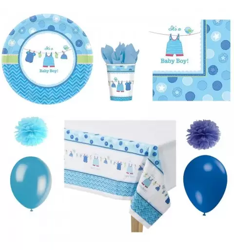 KIT N.49 BABY SHOWER CELESTE – ACCESSORI TAVOLA PER 8