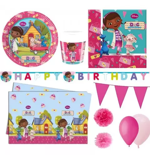 Kit n.46 dottoressa peluche - addobbi compleanno per 32 bambini