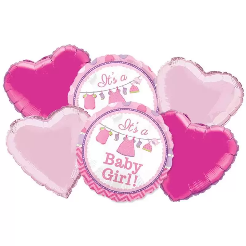 Bouquet n.7 baby shower girl - foil a cuore e tondi