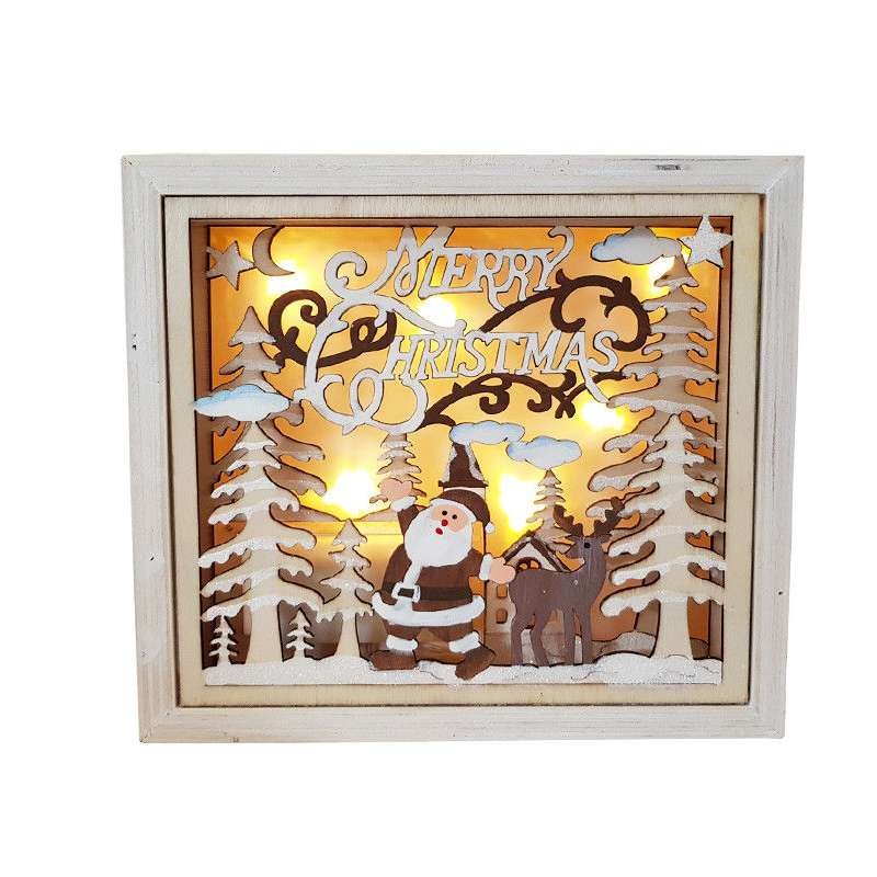 Scena natalizia piccola di legno - con babbo Natale e luci
