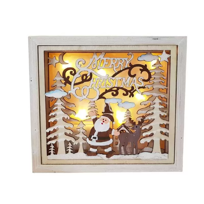 Scena natalizia piccola di legno - con babbo Natale e luci