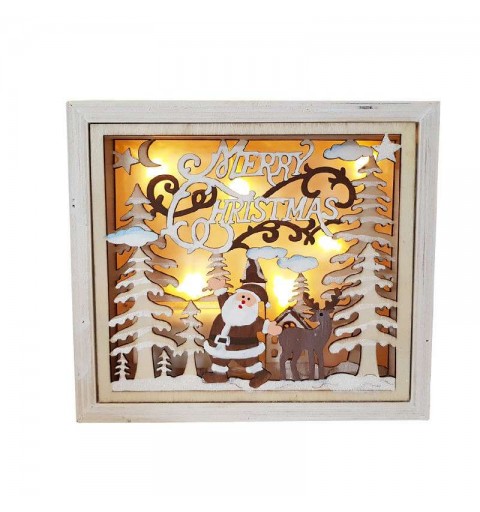 Scena natalizia piccola di legno - con babbo Natale e luci