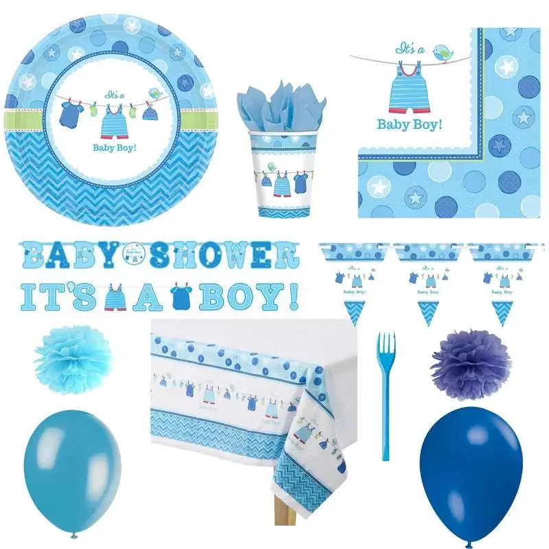 Kit n.64 baby shower boy celeste - accessori tavola per 64 invitatiRI TAVOLA PER 64 INVITATI
