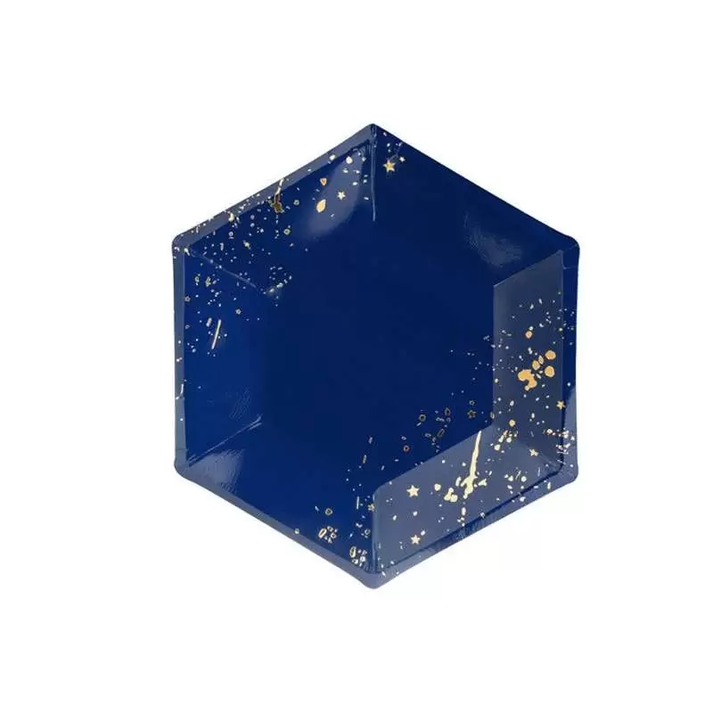 Piatti dessert blu navy con gocce dorate - 6 pz