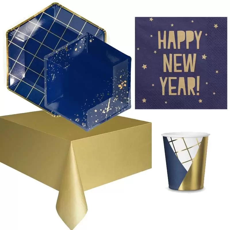 Kit n.42 happy new year blu e oro - set tavola per 12 persone