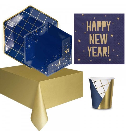 Kit n.42 happy new year blu e oro - set tavola per 12 persone